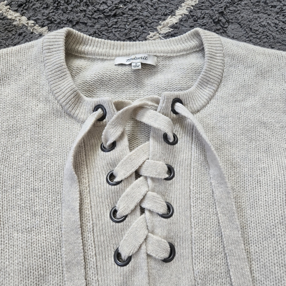 Madewell Merino Wool Long Sleeve Lace Up Front Cream Oatmeal Sweater Dress M - Picture 5 of 11